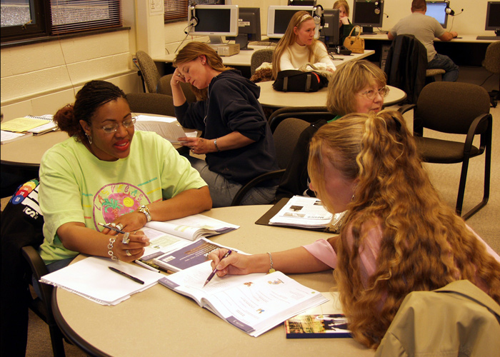 students working in language lab