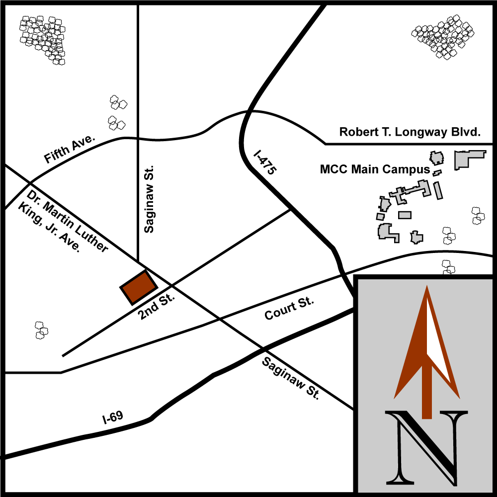 Downtown Flint Aerial Map with Culinary Arts Institute highlighted