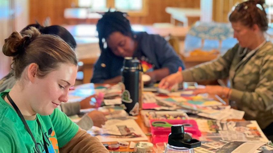 students working on a shared project