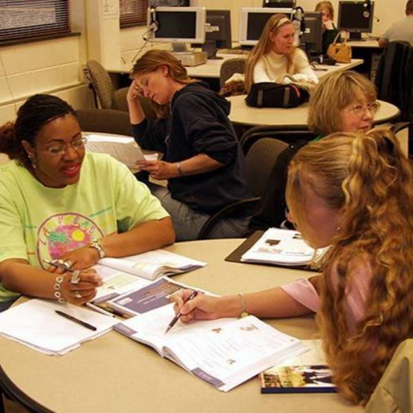 students studying at tables